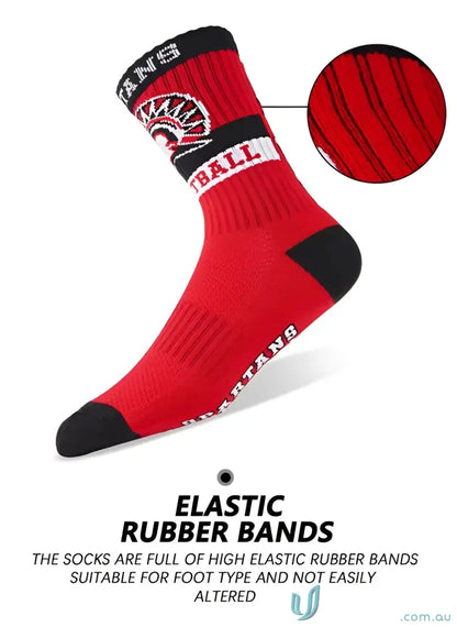 Red and black woven sports socks perfect for custom sports or athletic needs
