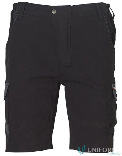 Men’s black stretch cargo work shorts with button closure from XStreet WP23 Men’s Stretch collection