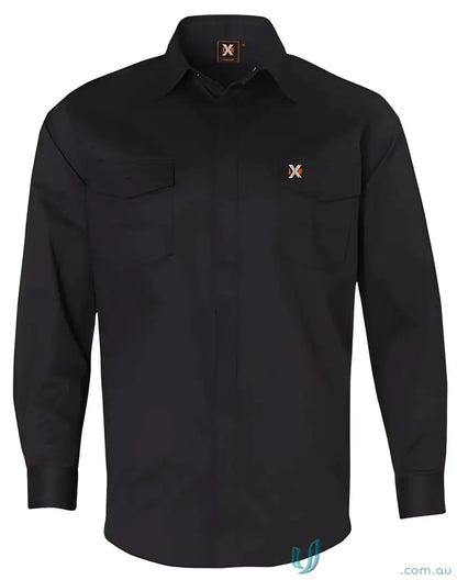 Black long-sleeved XStreet Stretch Shirt with chest pockets and Spirit XStreet Stretch logo