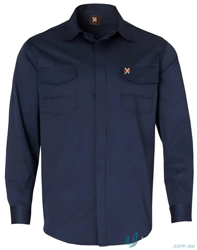 Long-sleeved navy blue XStreet Stretch Shirt with chest pockets for a casual look