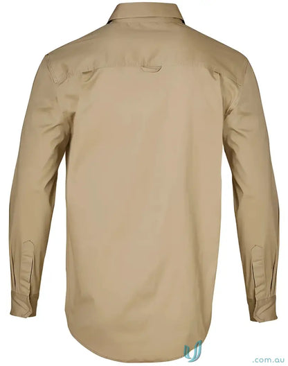 Tan long-sleeved XStreet Stretch Shirt with classic collar and rounded hem for style