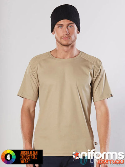 Man wearing XStreet TrueDry Tee with unique shoulder panel stitching and black beanie