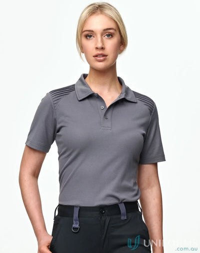 Woman in XStreet TrueDry Tee with unique shoulder panel and shoulder panel stitching