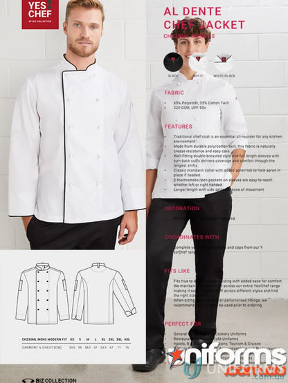 Yes Chef Al Dente LS Chef Jacket - comfy long sleeve chef jacket for professionals