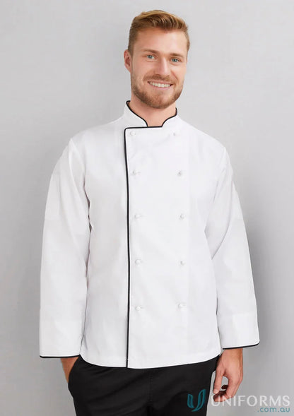White Long Sleeve Chef Jacket with Black Trim, Yes Chef Al Dente LS Chef Jacket