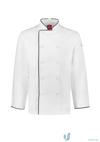 White long sleeve chef jacket with black trim from Yes Chef Al Dente Long line