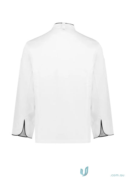 White long sleeve chef jacket with black trim for Dente Long Al Dente LS Chef Jacket