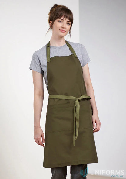 Olive green Yes Chef Barley Apron with adjustable neck strap made from certified recycled PET