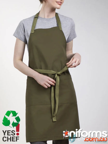 Olive green Yes Chef Barley Apron with adjustable neck strap made from certified recycled PET