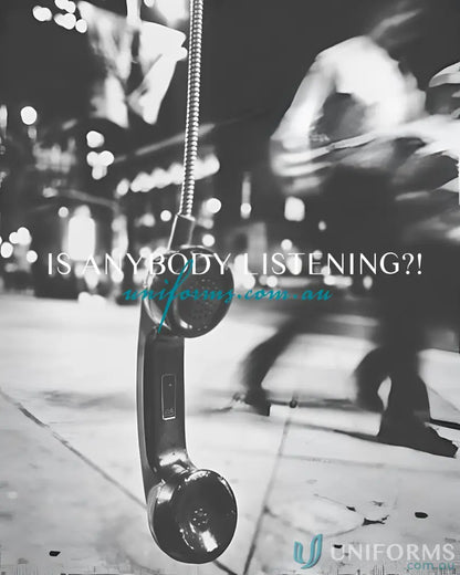 Vintage-style telephone receiver hanging by coiled cord on Yes Chef Cafe Short Apron in biz collection