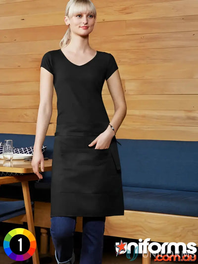 Black v-neck t-shirt and apron from Yes Chef Cafe Short Apron in Biz Collection perfect blend