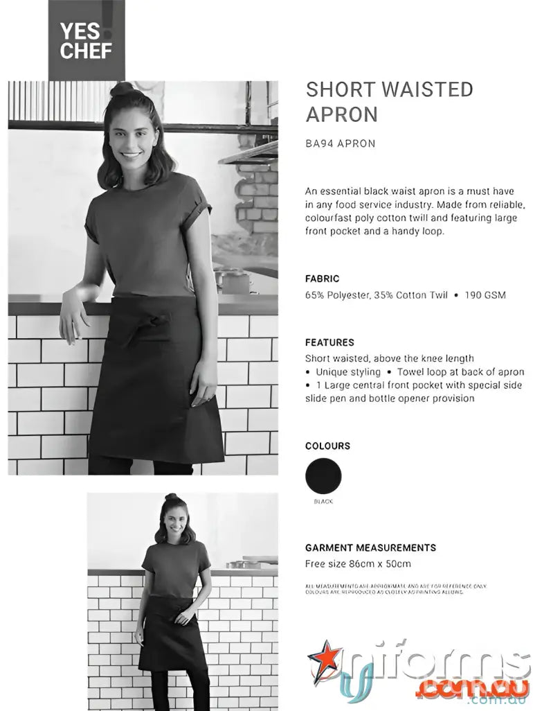 Yes Chef Cafe Short Apron from Biz Collection, the perfect blend of style and function