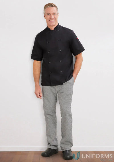 Chef wearing black uniform in Yes Chef Dash Chef Pants from Biz Collection Men’s line