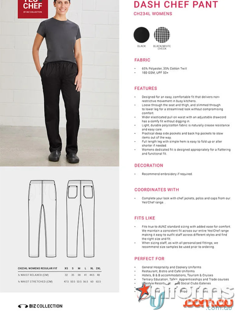 Ladies dash chef pants offering ultimate comfort from Yes Chef Dash Ladies Chef Pants