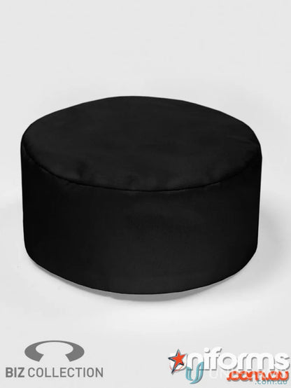 Round black ottoman from Yes Chef Flat Top Cap, perfect for chef cap ch238 and biz collection chef kitchen attire
