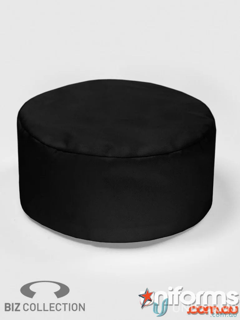 Round black ottoman from Yes Chef Flat Top Cap, perfect for chef cap ch238 and biz collection chef kitchen attire