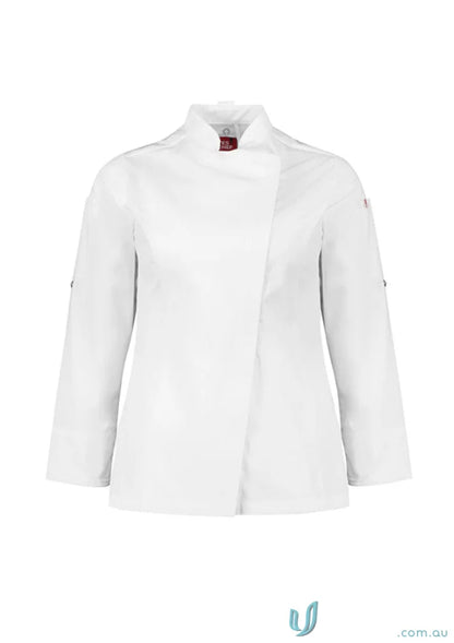 White women’s reusable long sleeve chef jacket from Yes Chef Alfresco LS Chef line