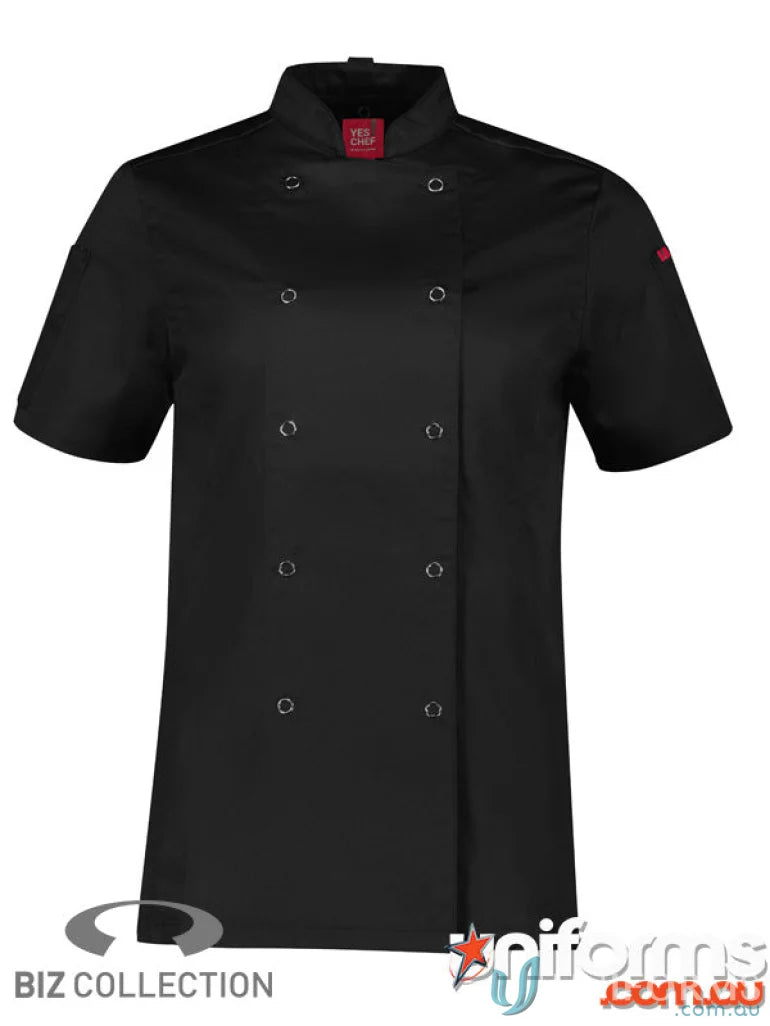 Black zest short sleeve chef jacket from Yes Chef Ladies Zest SS Chef collection