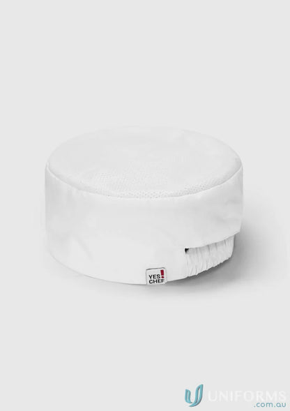 White chef’s hat made from recycled pet polyester, perfect for catering services
