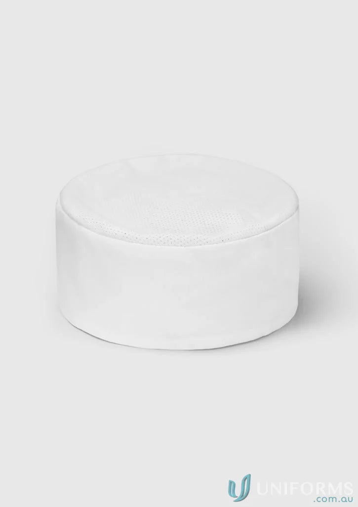 White round pouf made from certified recycled pet polyester for stylish catering services
