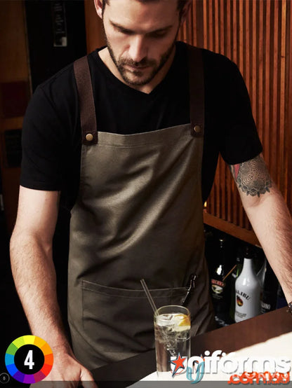Bartender in brown apron from Yes Chef Urban Full Bib Apron biz collection bib apron ba55