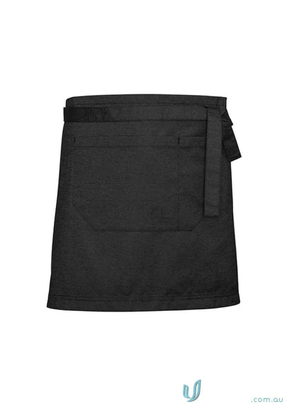 Black waist apron with textured fabric waist straps from Yes Chef Urban Half Apron