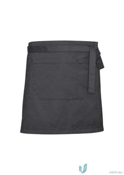 Dark gray urban half apron with textured fabric waist straps for all-day comfort