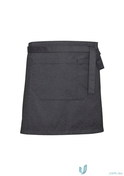 Dark gray urban half apron with textured fabric waist straps for all-day comfort