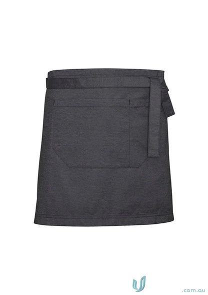 Dark gray urban half apron with textured fabric waist straps for all-day comfort