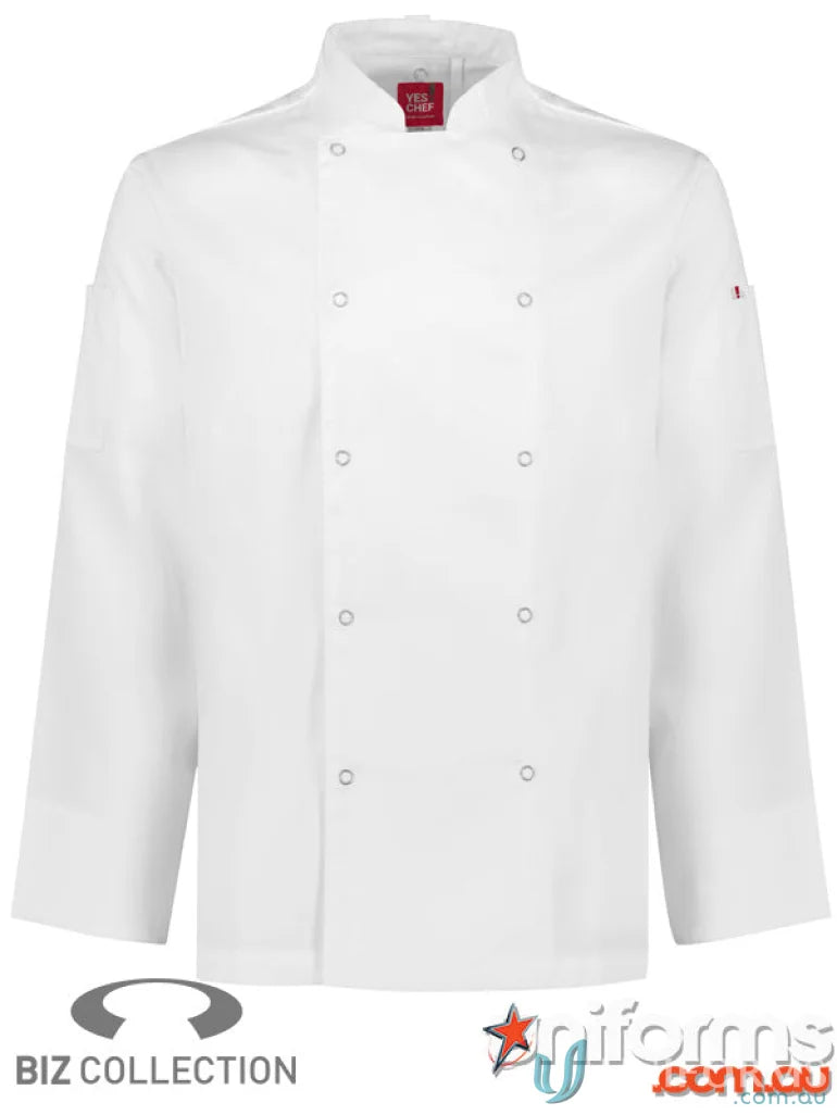White Yes Chef Zest LS Chef Jacket with Mandarin Collar and Mesh Ventilation