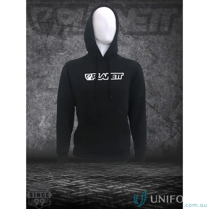 Youth Hike Hoodie black fleecy hoodie with white PLANET logo on chest for comfy style