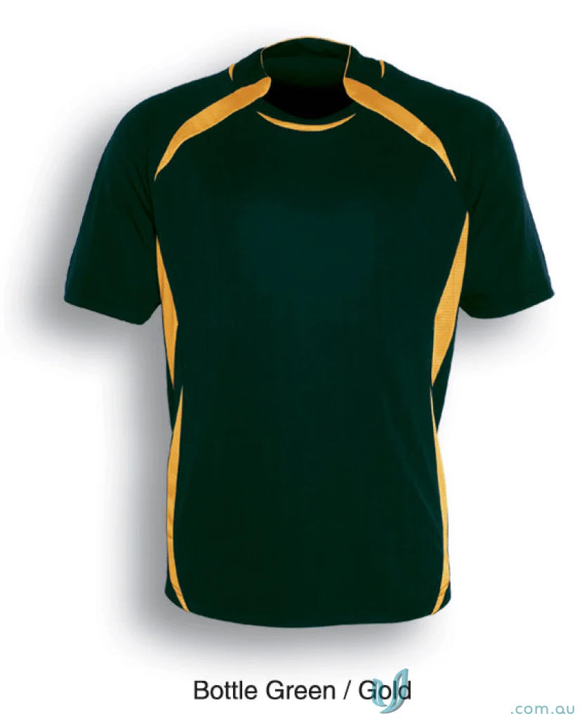 Youth performance soccer jersey in dark green with gold accents, perfect for sports jerseys and uniforms