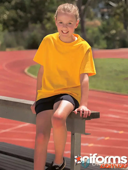 Yellow short-sleeved T-shirt from Winning Spirit Kids Savvy Tee for active kids