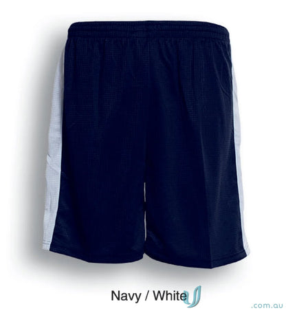 Navy blue Youth Soccer Panel Shorts with white side panels for kids soccer play