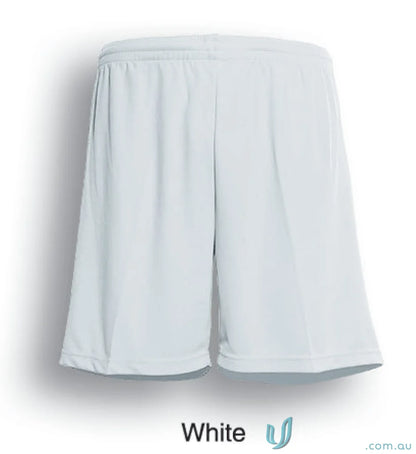 White athletic youth soccer shorts with elastic waistband for youth soccer players