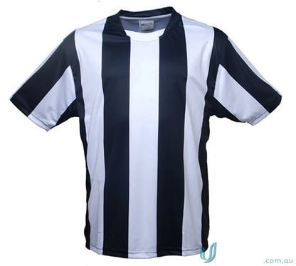 Black and white striped football jersey for youth, perfect for soccer games