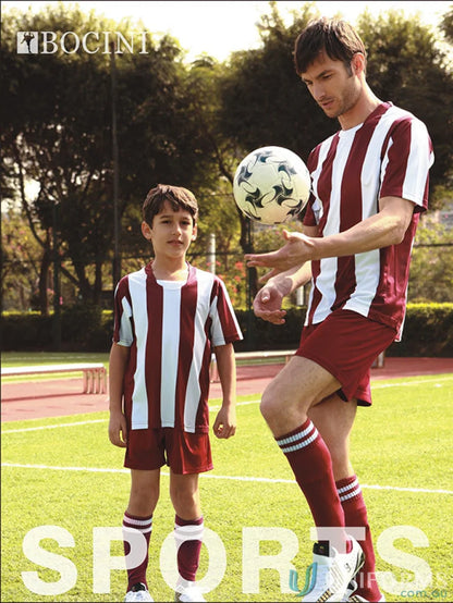 Youth striped football jersey in maroon and white for men and boys soccer games