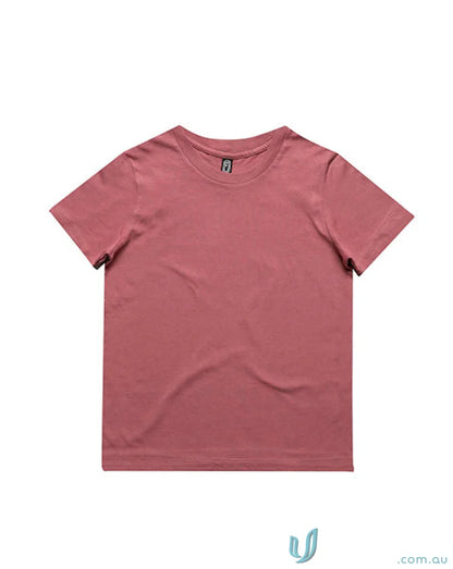 Rose-colored crew neck T-shirt perfect for youth uniforms or casual workwear