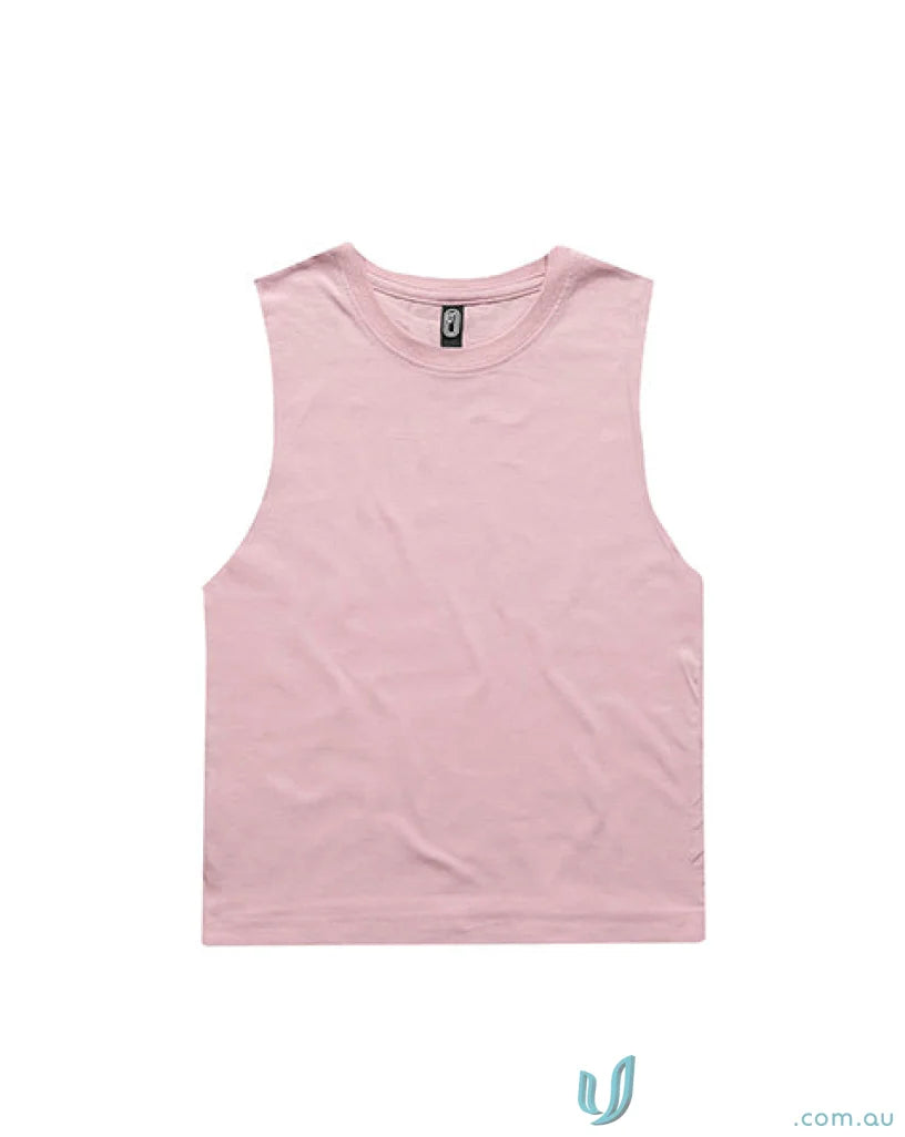 Pink sleeveless crop top perfect for youth tank uniforms, measure your size easily