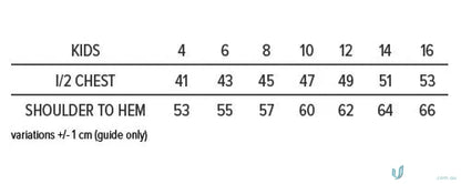 Kids clothing size chart for Youth Torquay Hoodies with low-pill fabric and tie cord closure