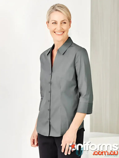 Gray monaco shirt with french cuffs in cotton-rich blend from YR Ladies EMB 3Q Shirt