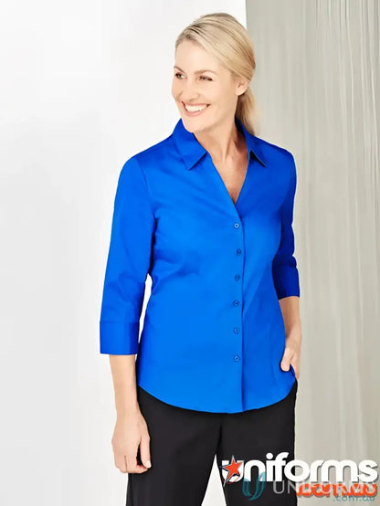 Bright blue YR Ladies 3Q Shirt with French cuffs, cotton-rich blend, monaco style