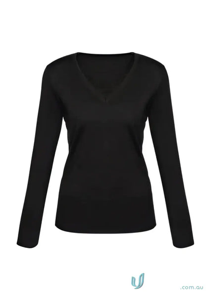 Black long-sleeved V-neck milano knit jumper from YR Ladies collection ladies milano