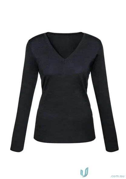 Black long-sleeved V-neck shirt from YR Ladies EMB Knit Jumper collection ladies Milano
