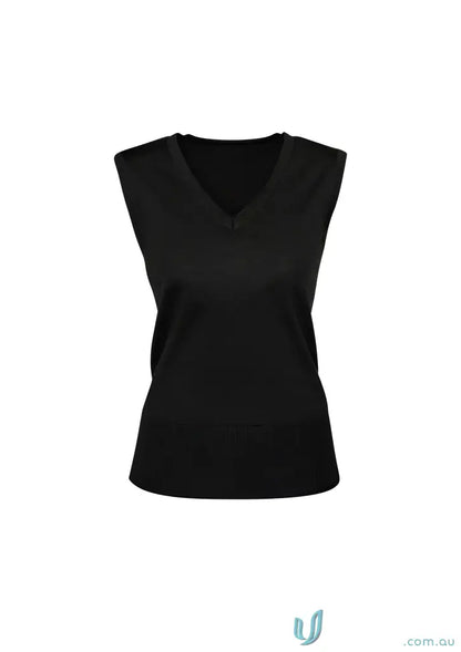 Black V-neck sleeveless top from YR Ladies EMB Knit Vest, perfect for Milano women’s vest style LV619L offers timeless look