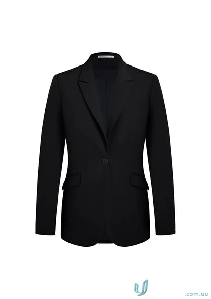 Black single-button blazer from YR Ladies EMB Longline Jacket with stretch lining in biz collection Siena