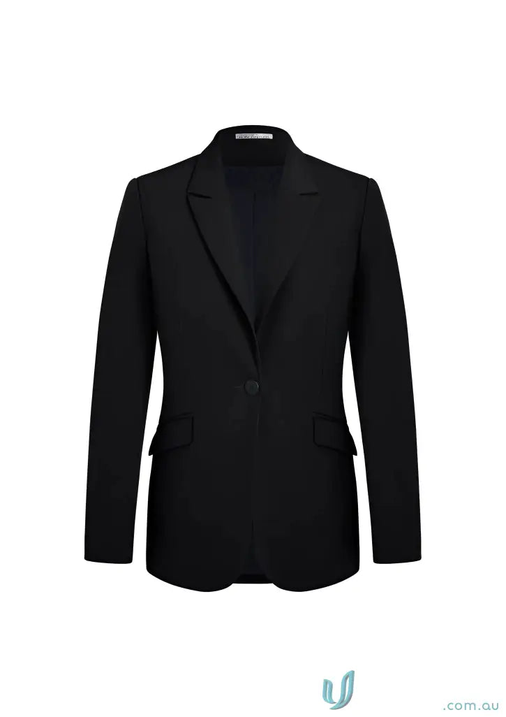 Black single-button blazer from YR Ladies EMB Longline Jacket with stretch lining in biz collection Siena