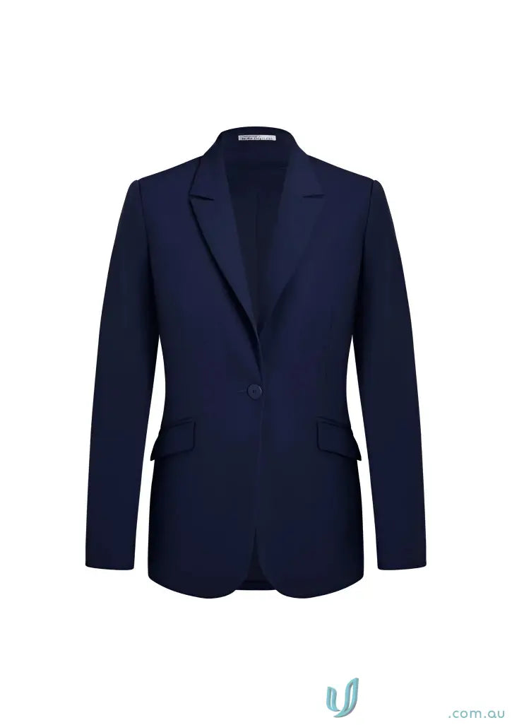 Navy blue YR Ladies EMB Longline Jacket with stretch lining from Biz Collection Siena