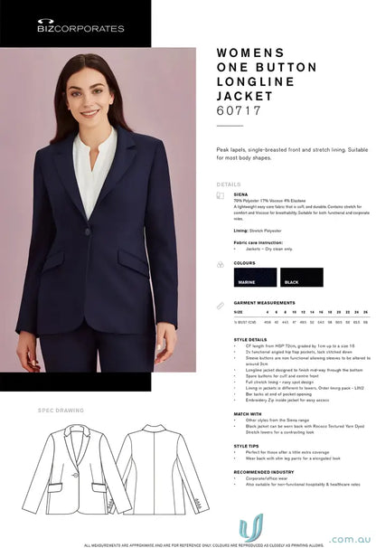 Women’s one-button longline jacket with stretch lining from Biz Collection Siena