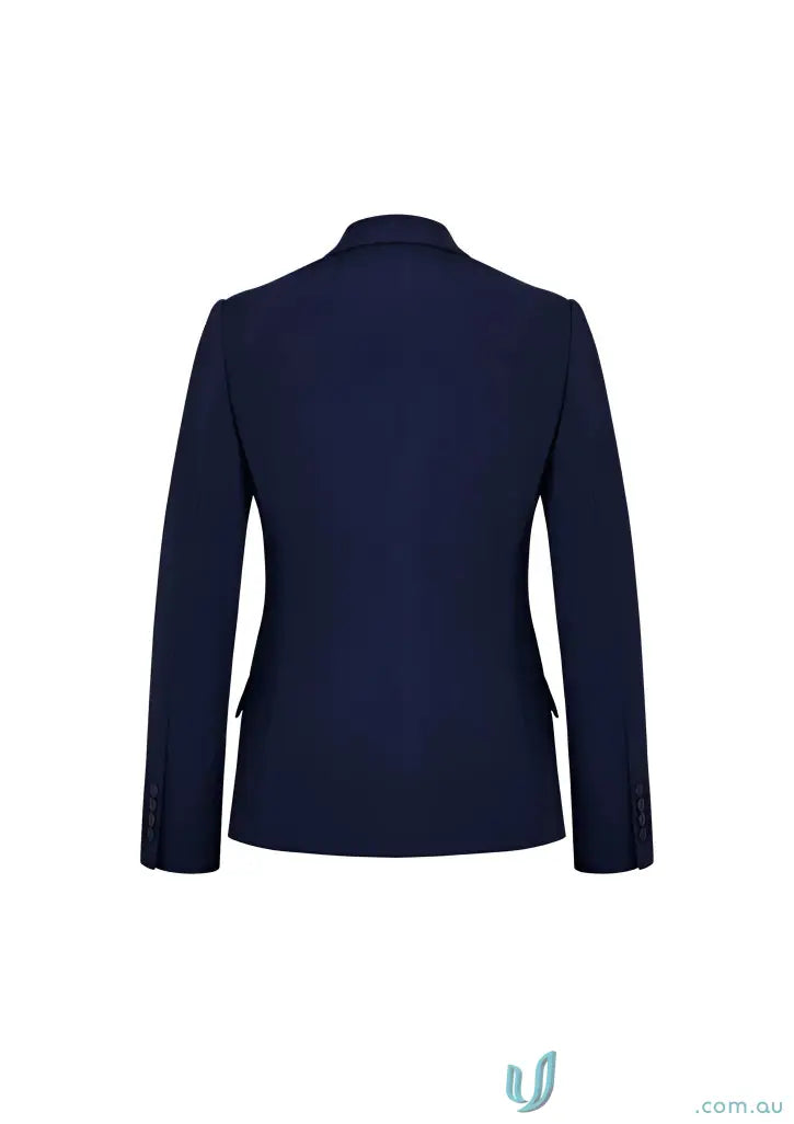 Navy blue Siena Mid Length jacket with flattering silhouette and tapered waist